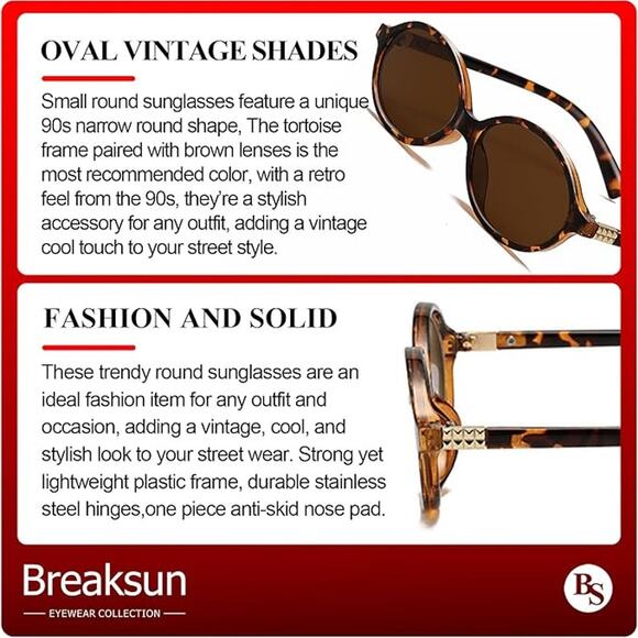 Retro Oval Sunglasses Women  Trendy 90s Vintage Round Tortoise Brown Sunnies - Picture 4 of 8